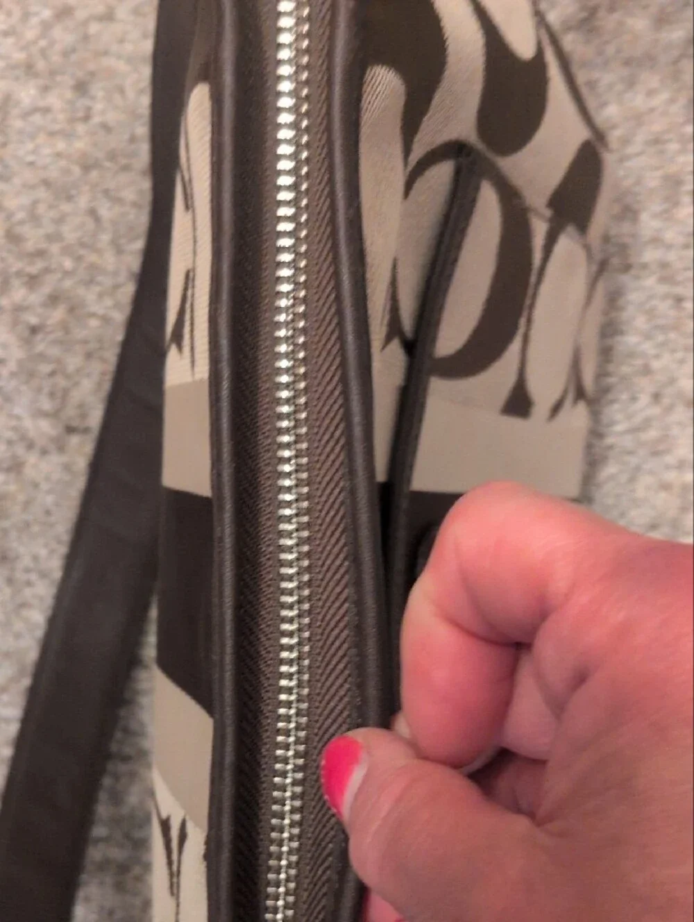 Coach Hampton Khaki and Chocolate Signature Stripe Shoulder Bag